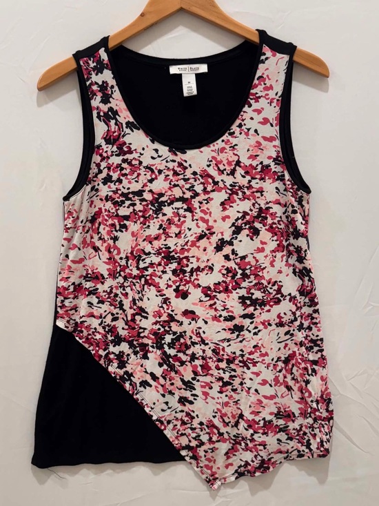 White House Black Market Tops - White House Black Market Women Pink, Black & White Printed Asymmetric Tank M
